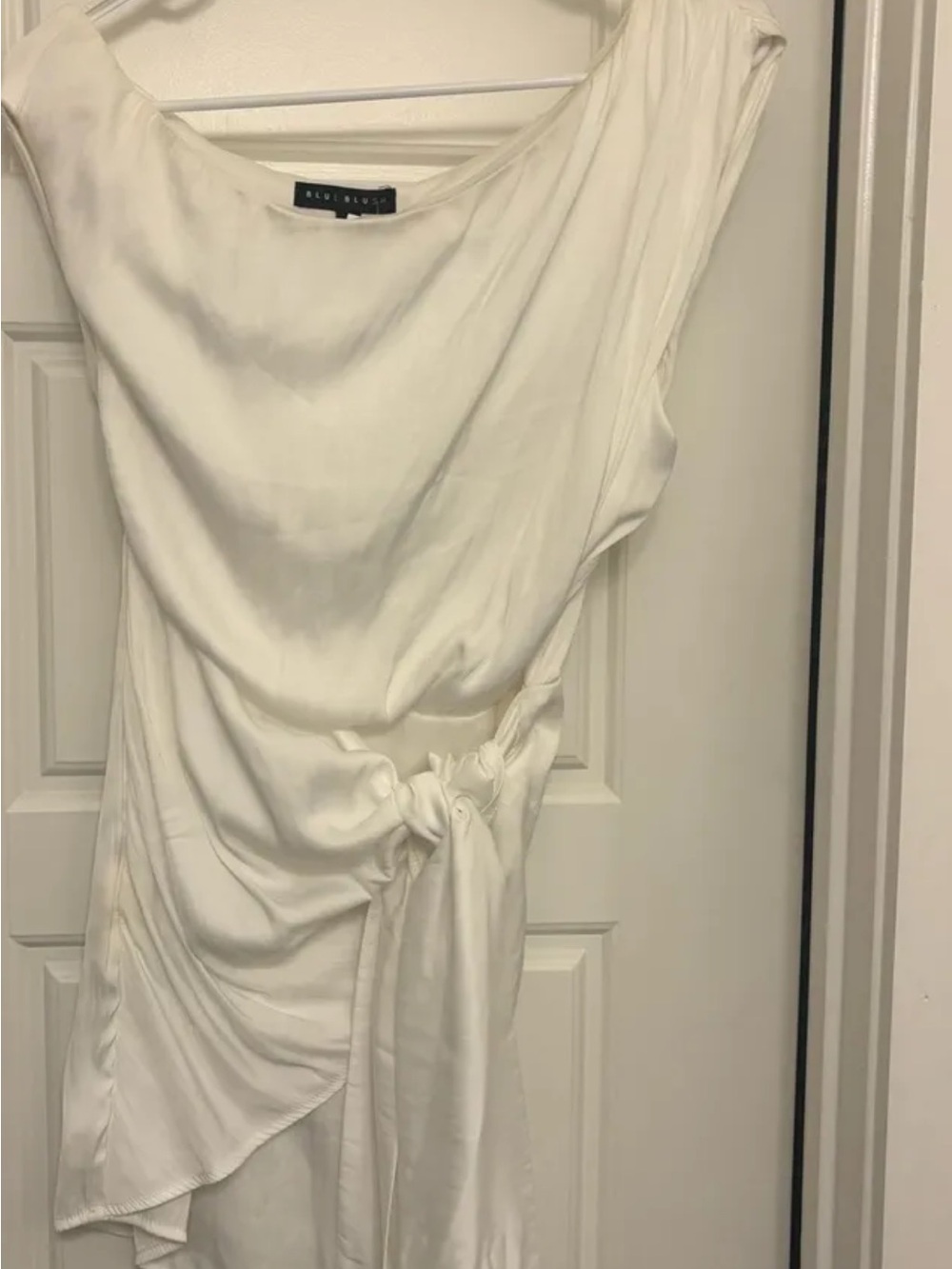 Blue Blush Women's Ivory Asymmetrical Draped Tie Dress